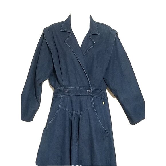 Noah's Flood Dresses & Skirts - Vintage 90s Denim Dress S Midi Button Front Long Sleeve Fit Flare Circle Skirt